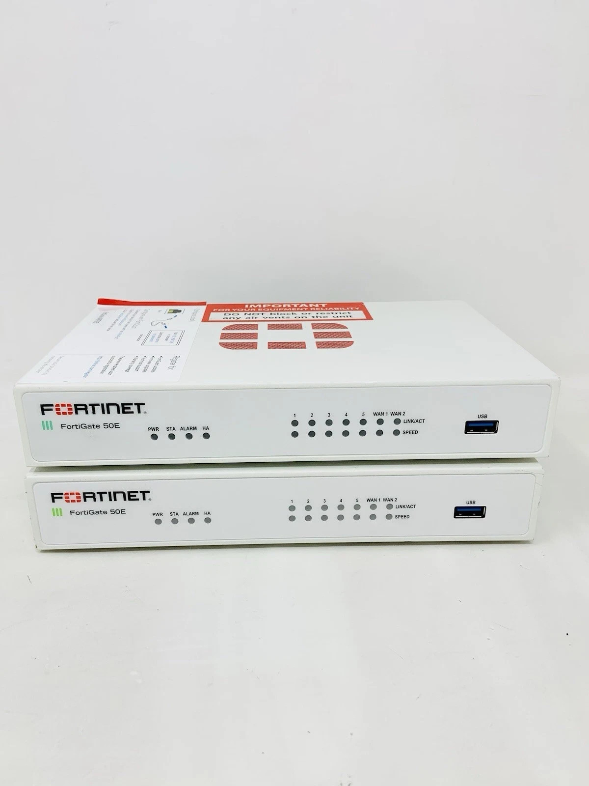 LOT OF 2:  FORTINET FORTIGATE FG-50E NETWORK SECURITY FIREWALL - ONE PWR ADAPT