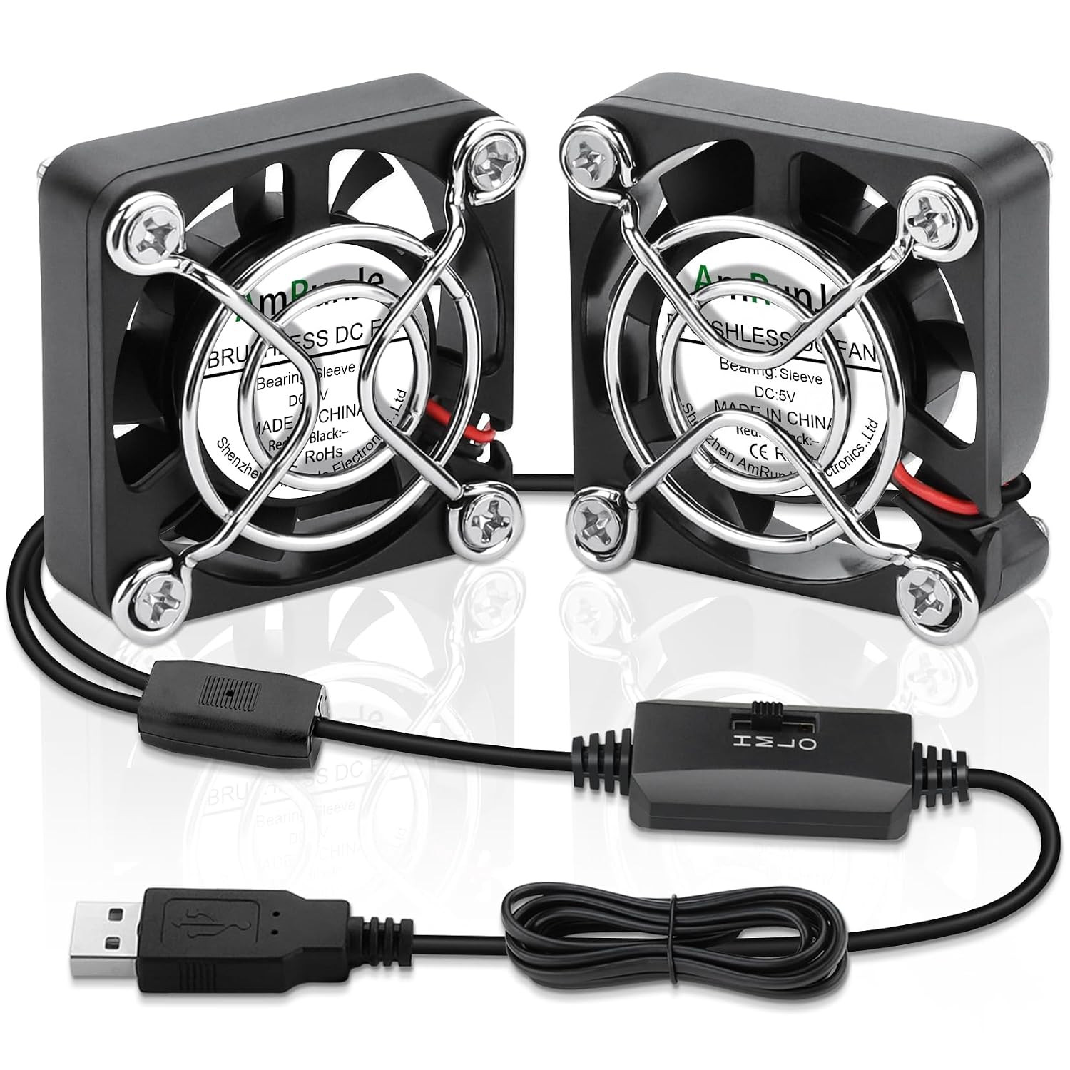 40Mm USB Fan 2Pcs, 5V Mini Cooling Brushless Fan with Speed Control