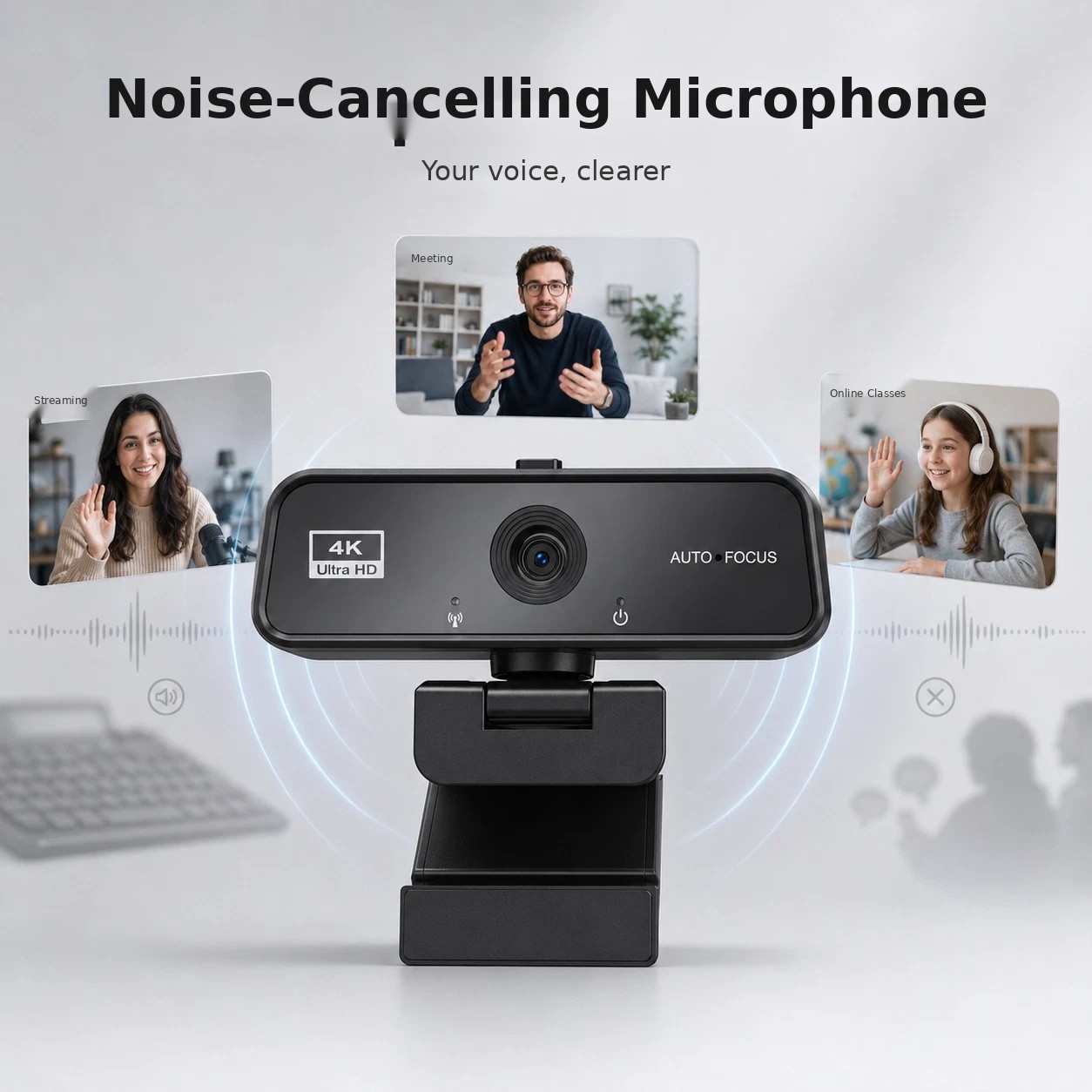 4K UHD Webcam USB for PC Autofocus Web Camera w Microphone with Privacy cover US