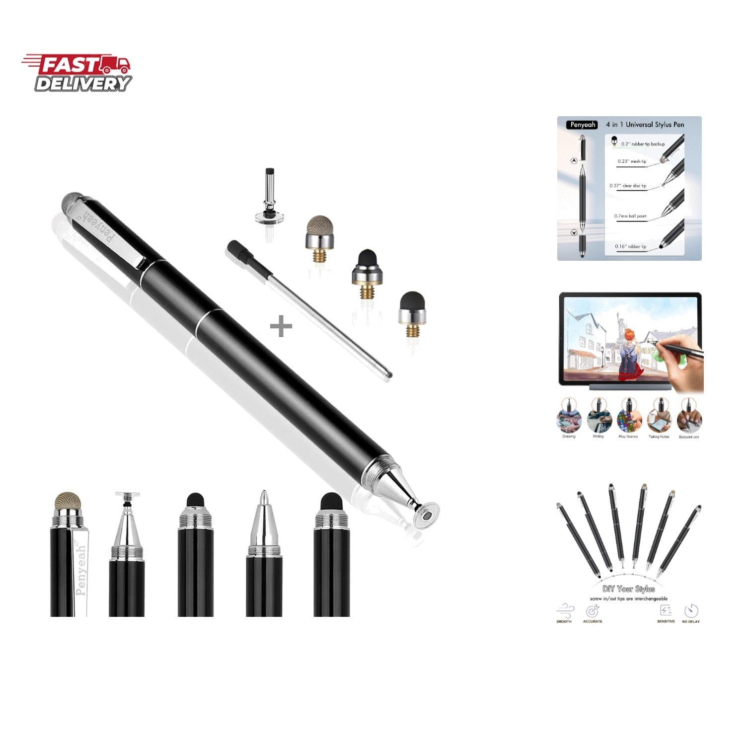 Stylus Pen, 4 in 1 Disc Stylus Pens for Touch Screens, High Precision and Sen...