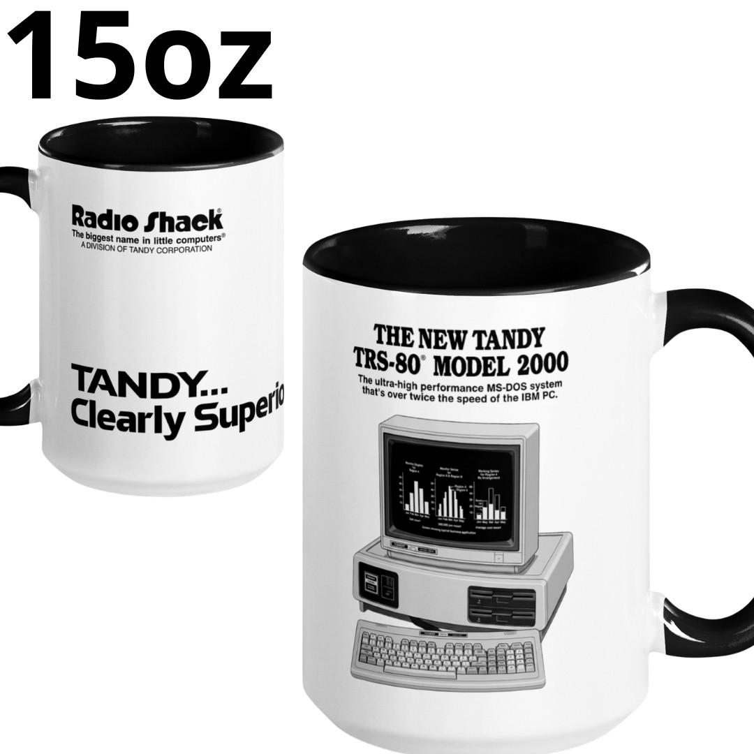 Vintage Tandy TRS-80 Model 2000 Radio Shack 15oz Ceramic Coffee Mug Retro Tech