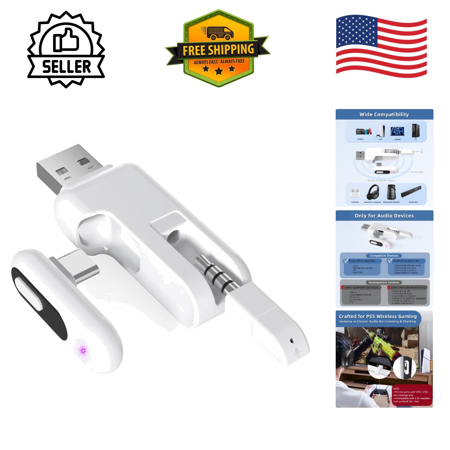 Smart USB-C Bluetooth Audio Dongle - Connect AirPods & Headphones Effortlessly