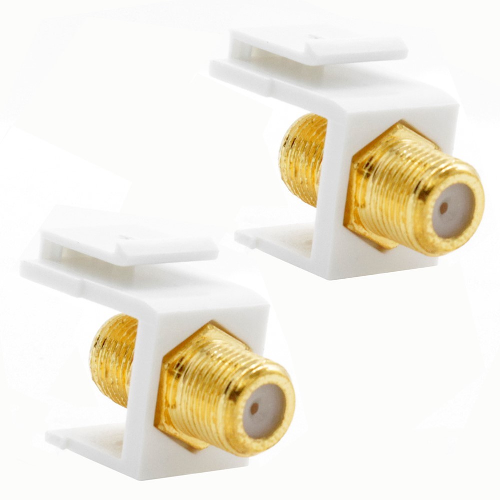 2 Pcs F Type Keystone Jack Coax Cable Connector Adapter Snap In Insert RG6 White