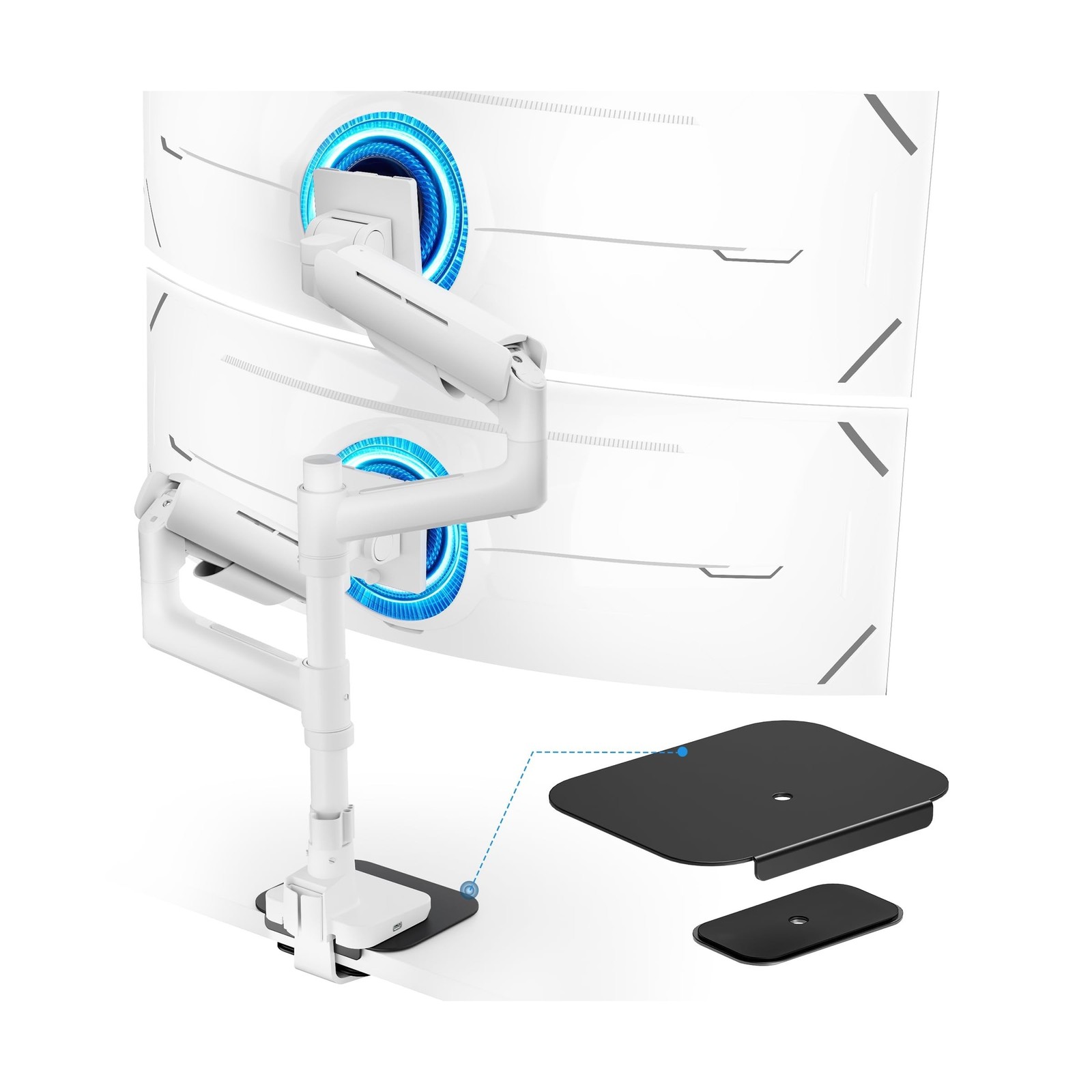 Ares Wing Vertical Dual Monitor Arm & Steel Monitor Mount Reinforcement Plate...