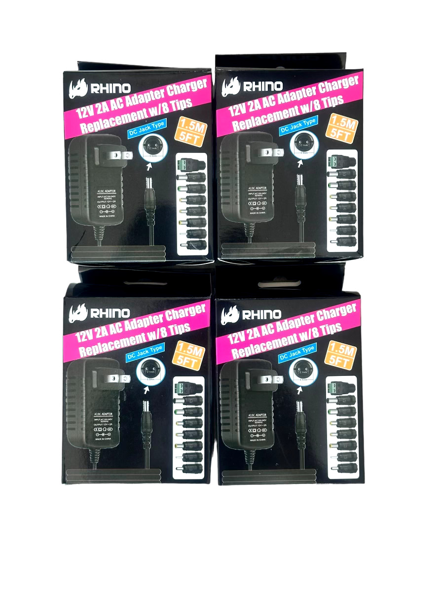 12V 2A AC Adapter Charger Replacement w/ 8 Tips 5ft. *LOT OF 4*
