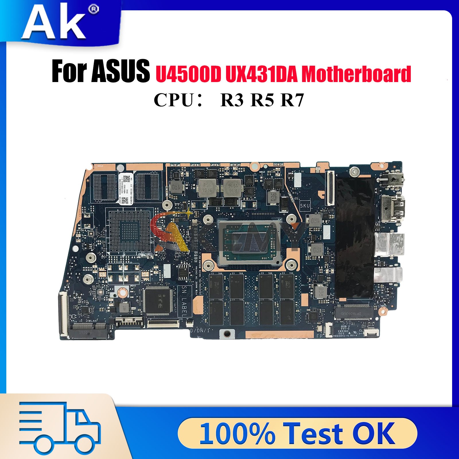 UX431DA Laptop Motherboard For ASUS U4500D UX431D Mainboard W/ R3 R5 R7 CPU