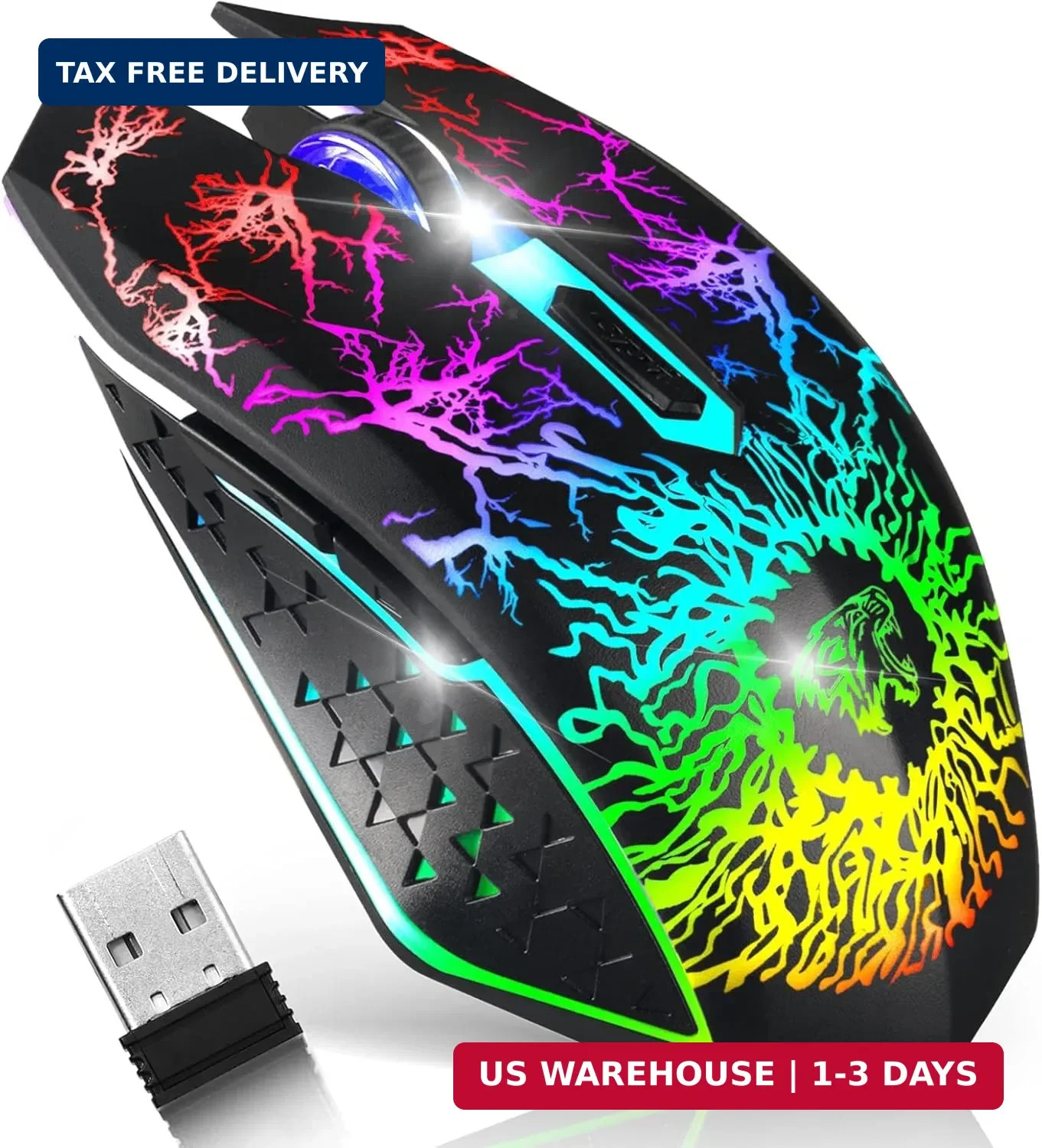 VEGCOO Wireless Gaming Mouse, Rechargeable Gaming Mouse, Silent Optical Mice wit