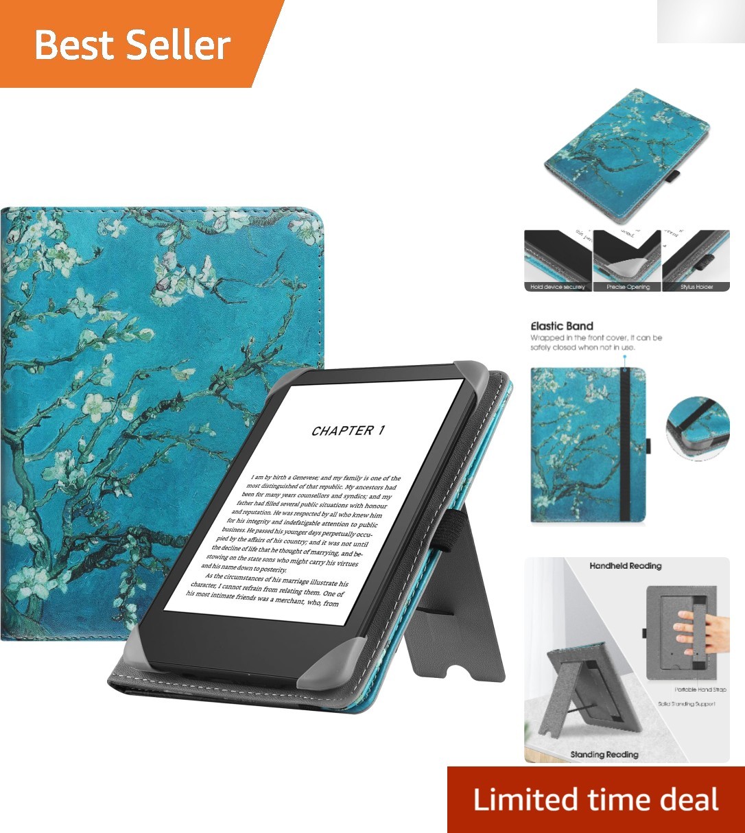 Universal eReader Folio Case for 6-7 inch Devices - Apricot Flower