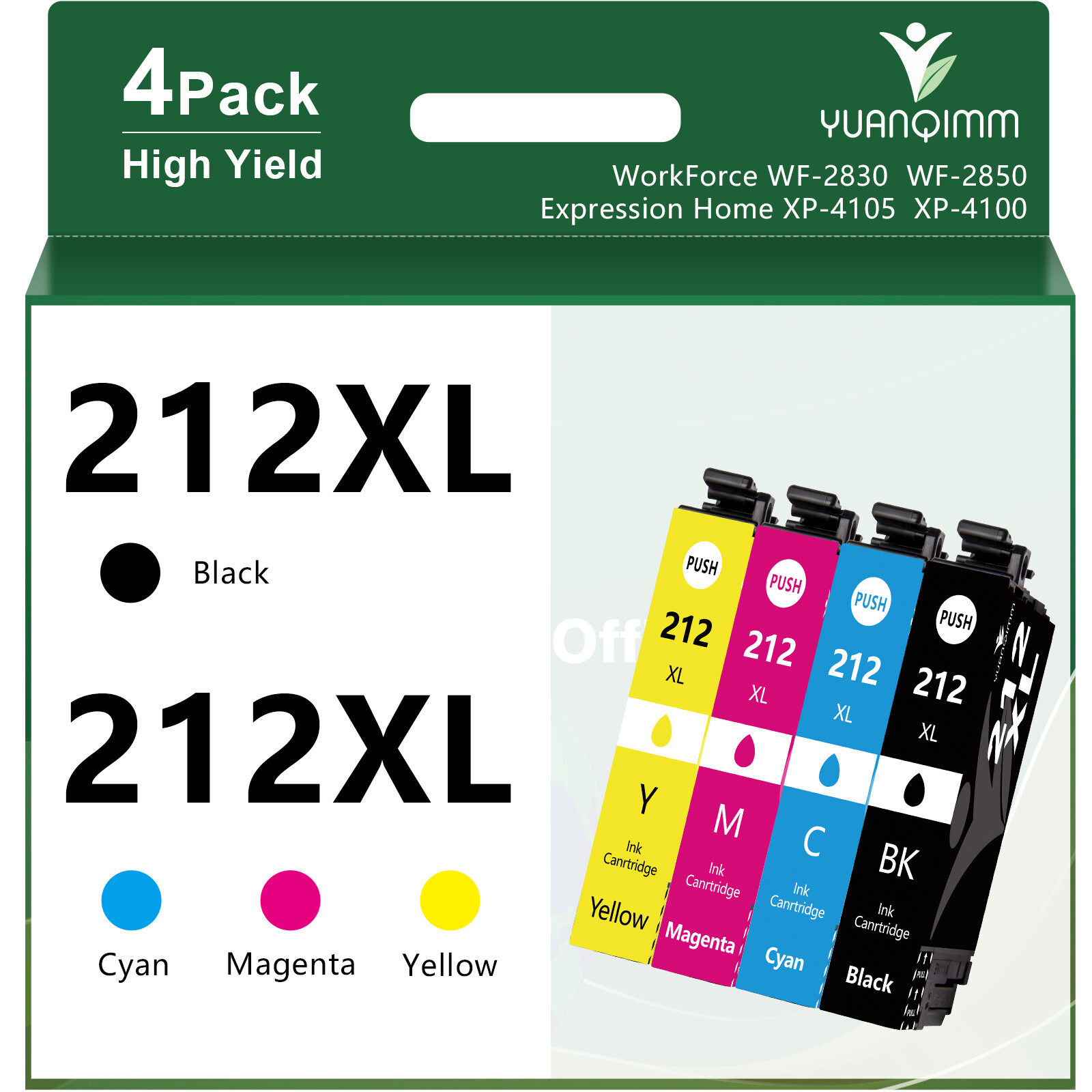 4PK 212XL T212XL Ink Cartridges  For Epson WorkForce WF-2830 WF2850 XP-4100 4105