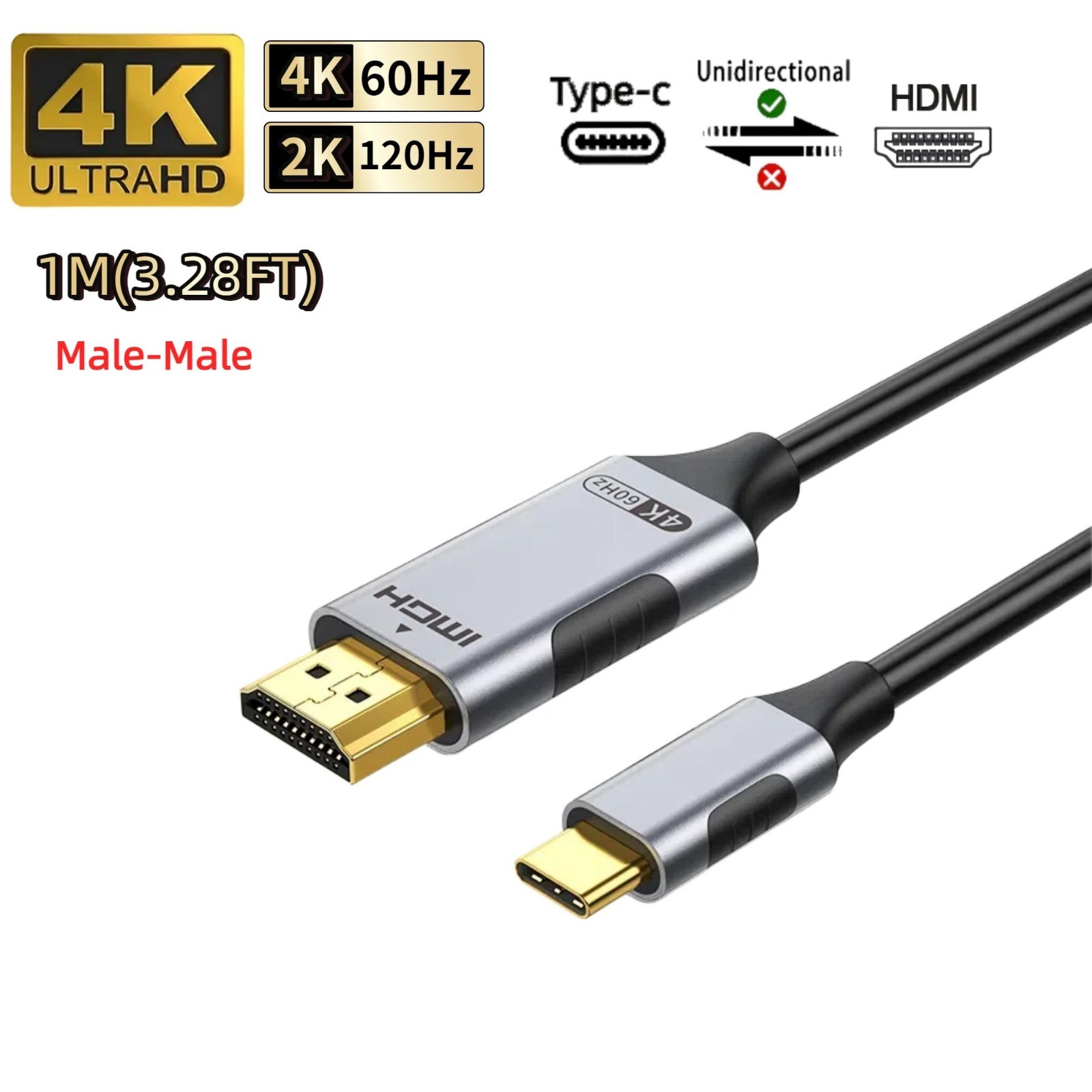 USB-C to HDMI Cable 8K 60Hz 4K 120Hz HDTV Converter for MacBook Air iPad