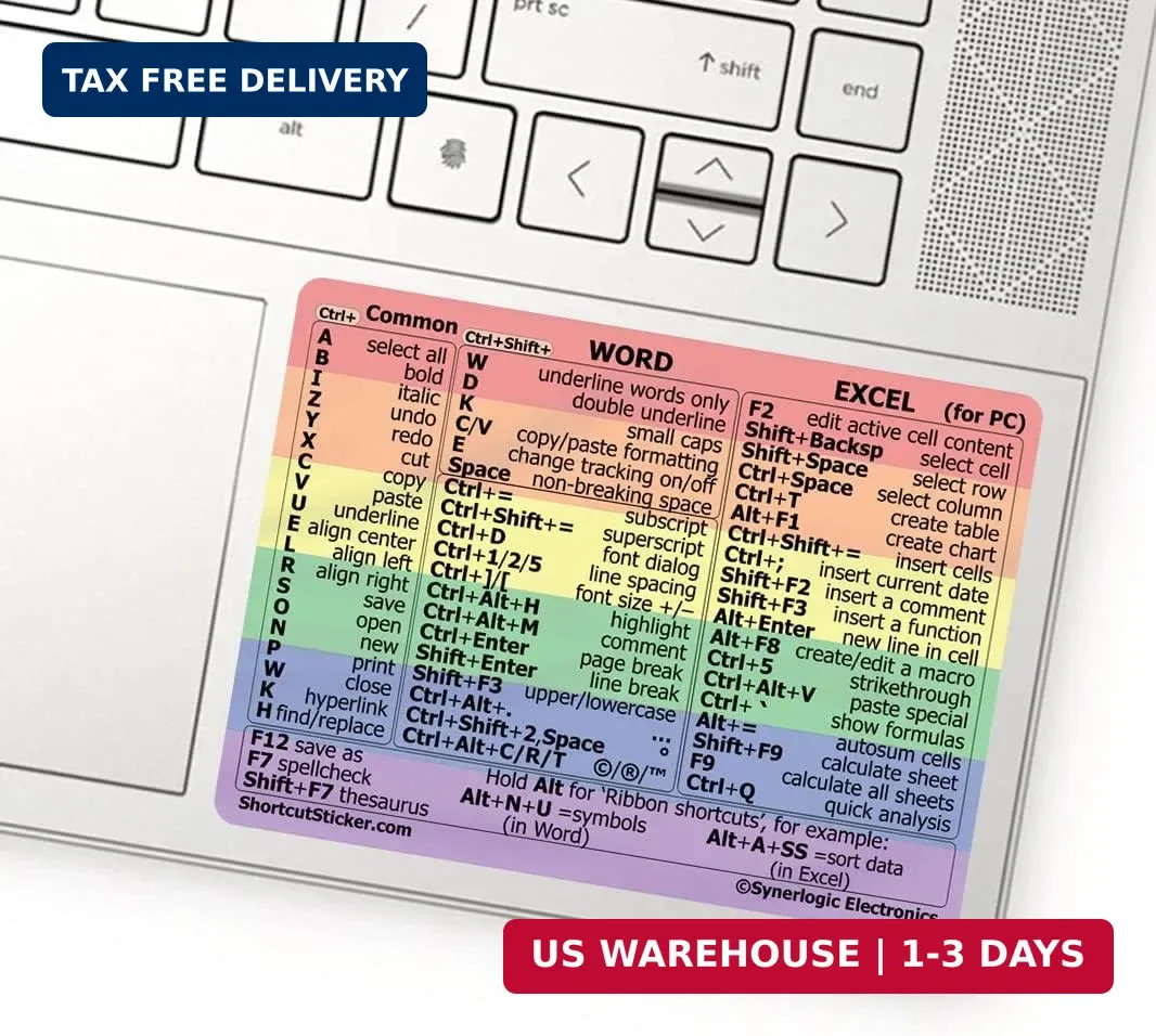 Synerlogic Word/Excel Windows Shortcut Sticker | Reference Guide Keyboard Shortc