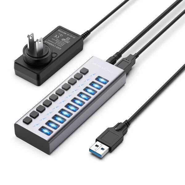 ACASIS Powered USB Hub 10 Ports USB 3.0 Data/Charge Hub 12V/4A Individual Switch