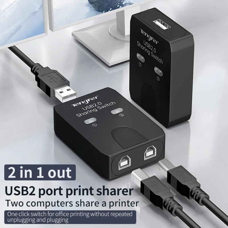 USB Printer Sharing Switch 2 Computers 1 Printer Splitter USB 2.0