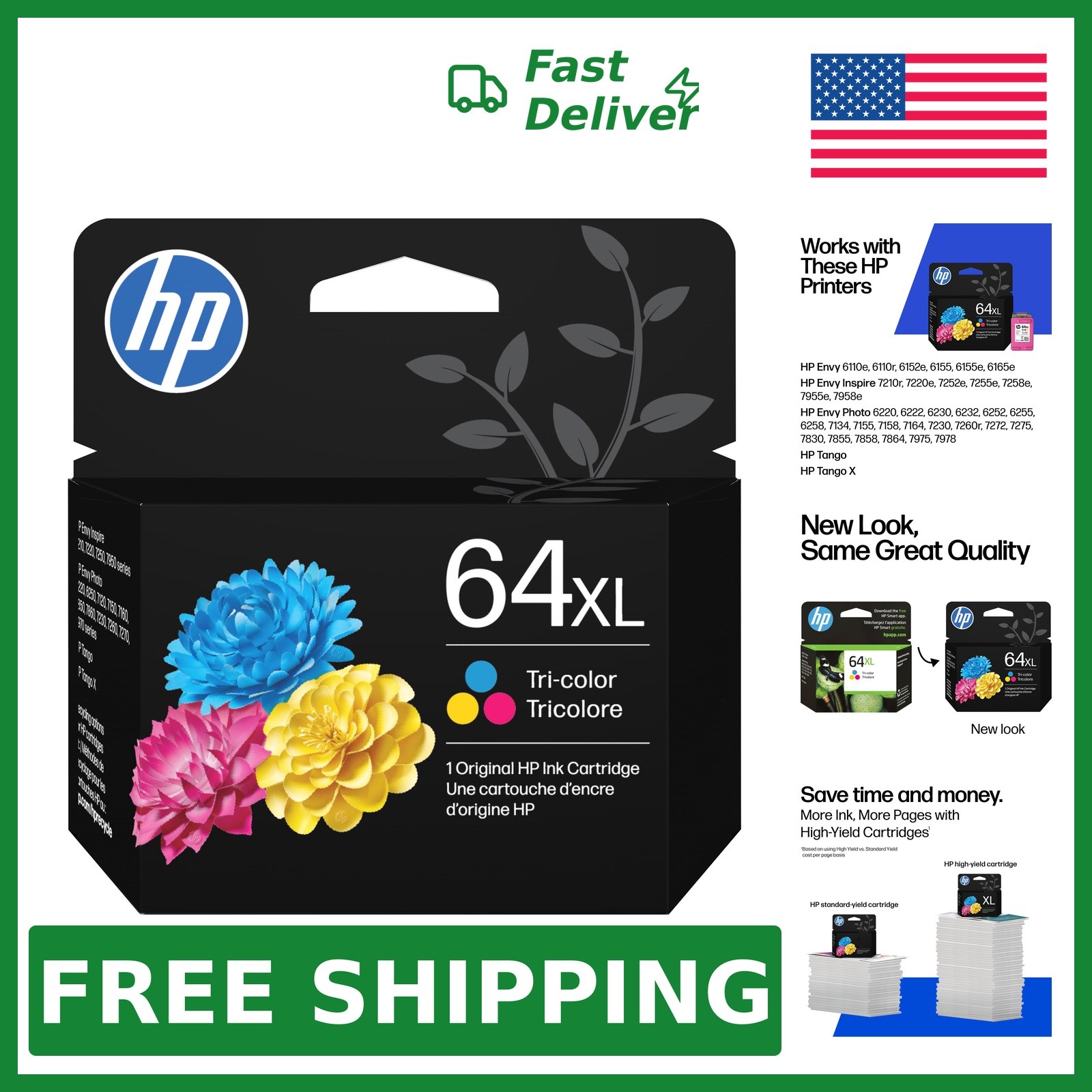 HP 64XL Tri-Color High-Yield Ink Cartridge, CMY XL