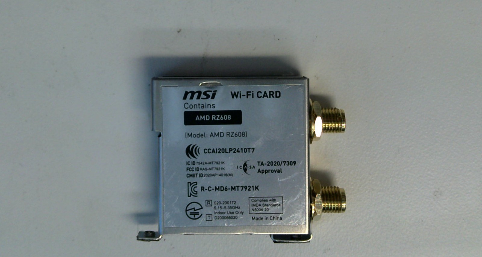 MSI AMD RZ608 WiFi 6 Bluetooth 5.2 Wireless Card MT7921K Desktop Module