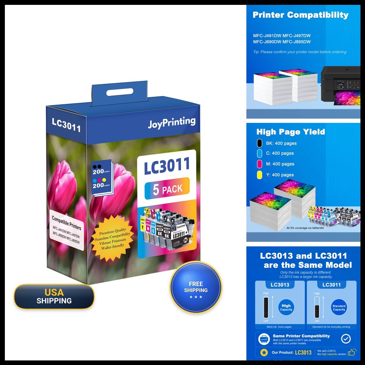 JoyPrinting Compatible LC3011 Ink Cartridges for Brother MFC-J491DW MFC-J497DW