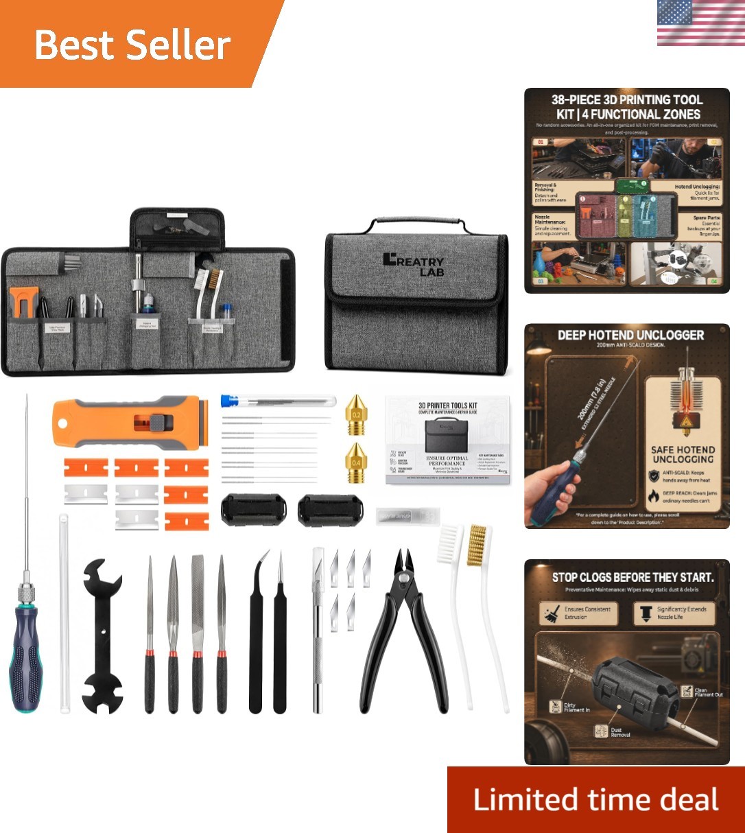 3D Printer Tools, 38-Piece 3D Printer Maintenance Kit, Deep Hotend Unclogging...