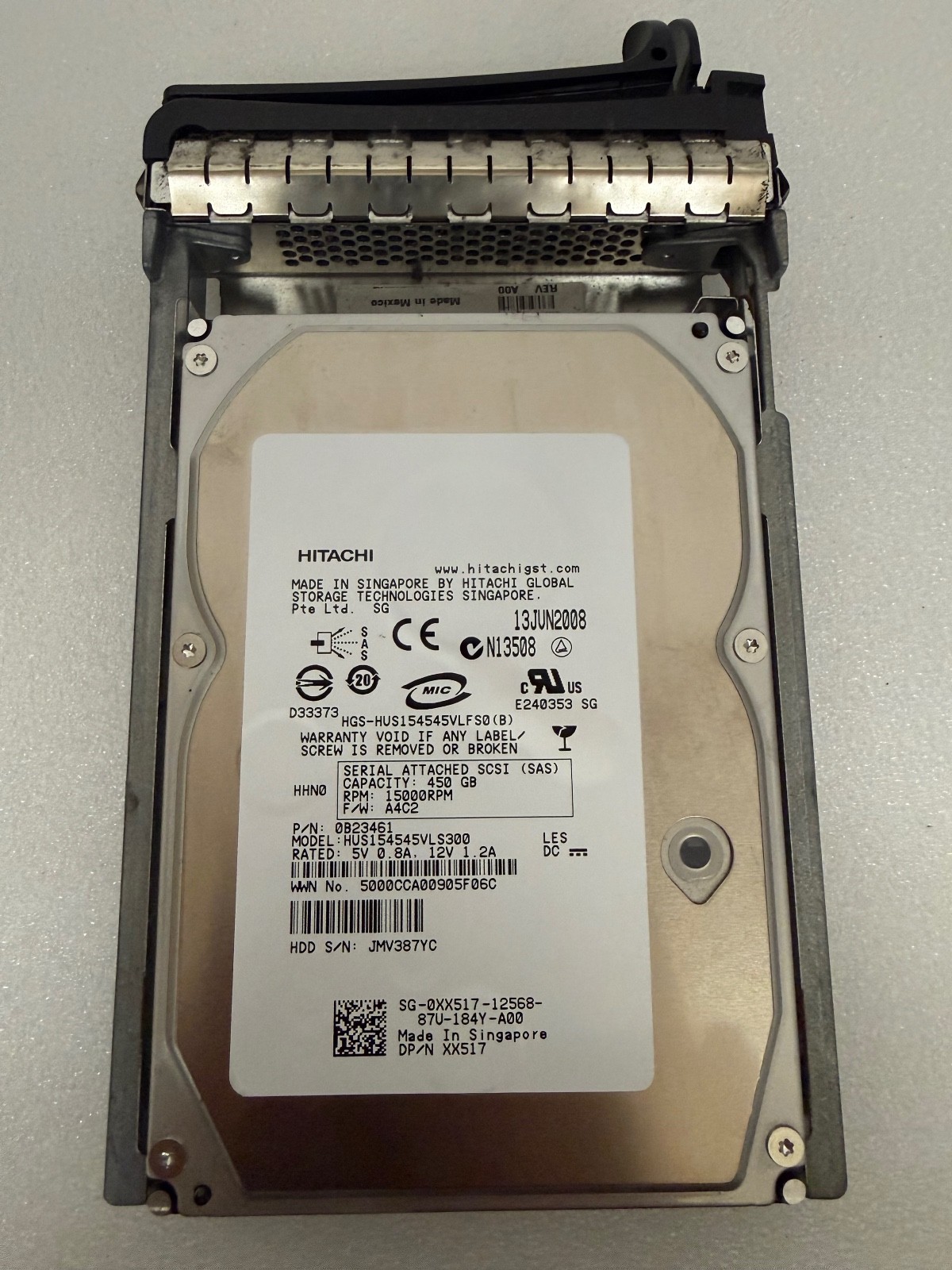 Hitachi 450GB 15K RPM 3.5" SAS Hard Drive Dell XX517 HUS154545VLS300 Caddy