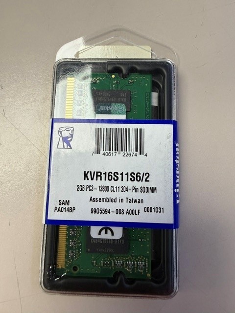 KINGSTON  2GB DDR3-12800 1600MHZ 1.5 VOLT SODIMM KVR16S11S6/2