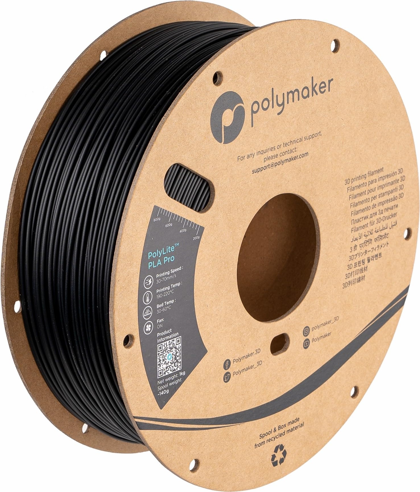 Polymaker PLA PRO Filament 1.75mm, Tough & High Rigidity Black PLA Filament 1.75