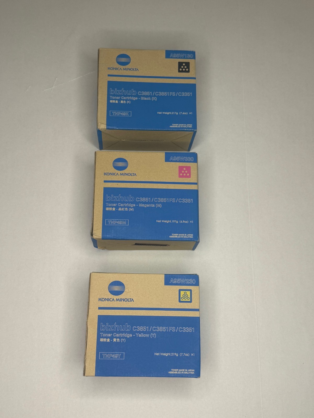 Genuine Konica Minolta TNP49 Toner Set (3-Pack) KMY – Bizhub C3351 C3851FS – New