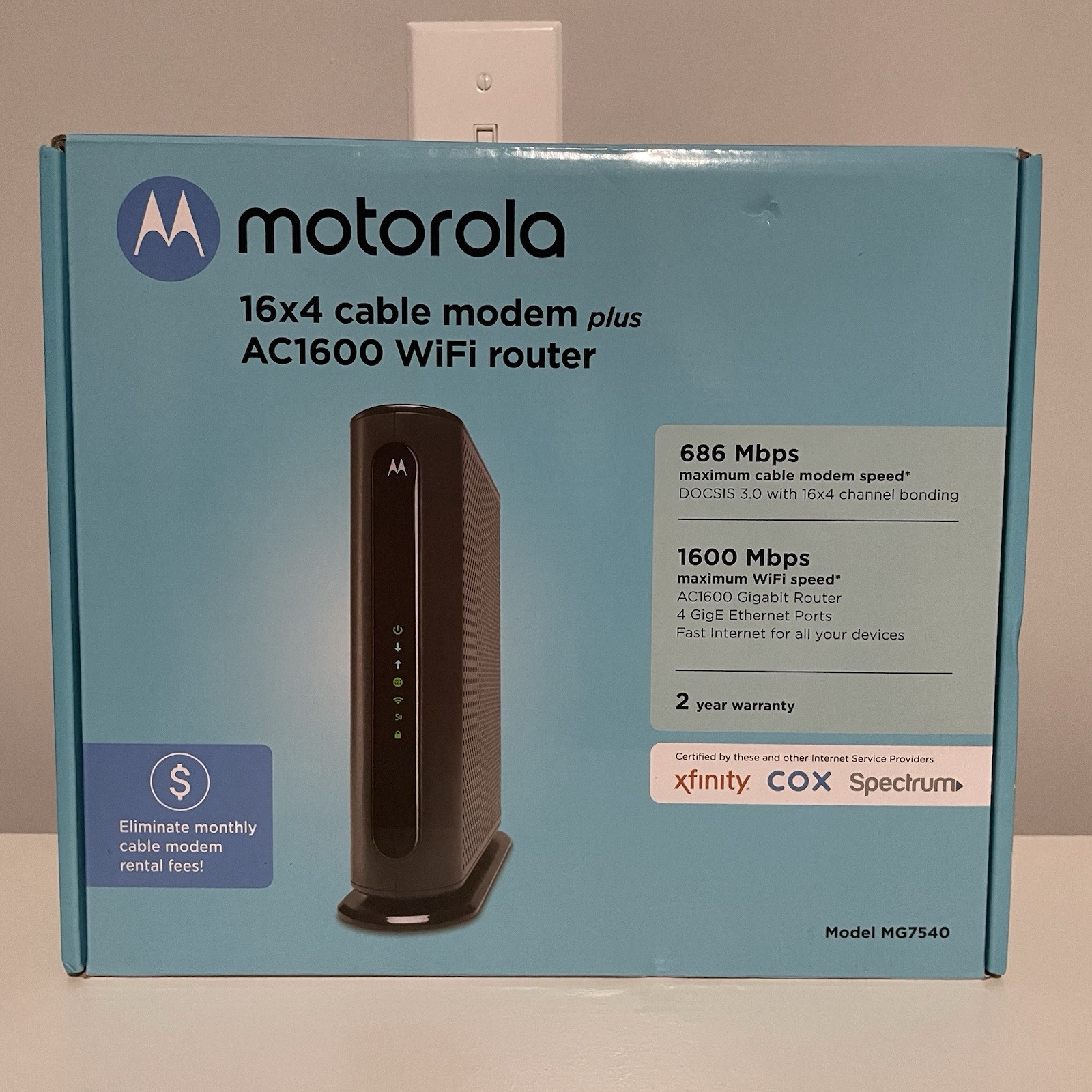 Motorola MG7540 Cable Modem-Router Combo AC1600 WiFi DOCSIS 3.0 New