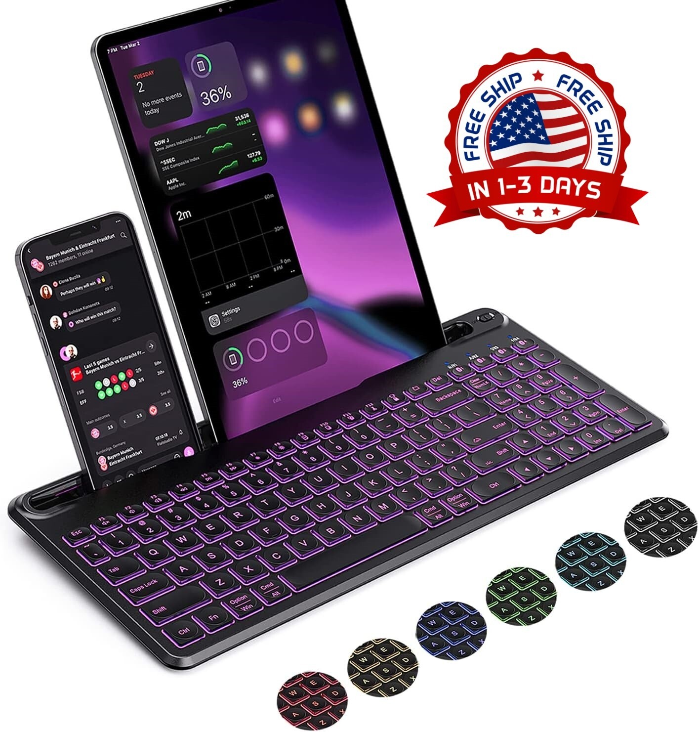 Teclado Bluetooth multidispositivo retroiluminado para teléfono y computadora US