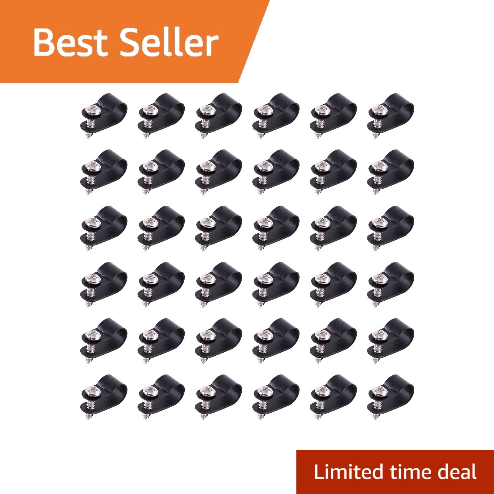 Swpeet 3/8 Inch Nylon R-Type Cable Clips Black, 60 Pack with Screws