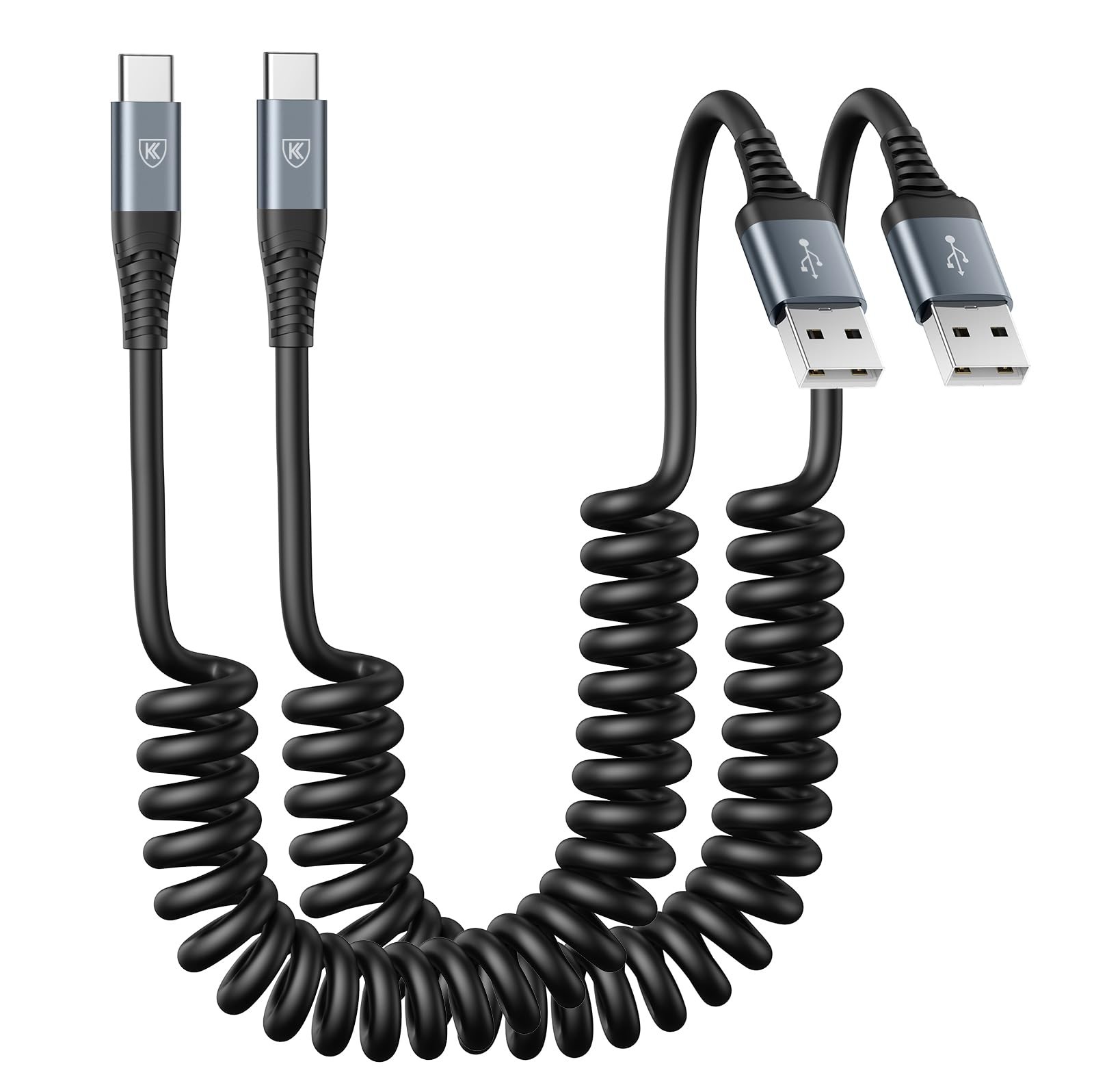 USB Type C Charger Cable Fast Charging, [2Pack, 3ft] Coiled A 3FT, Black