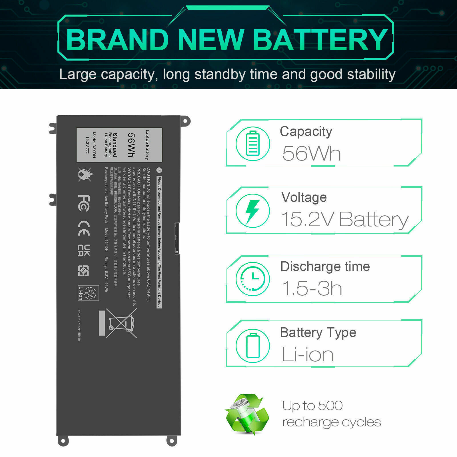Lot 10Pcs 33YDH Battery For Latitude 3380 3480 3490 3580 3590 Inspiron 7577 7586