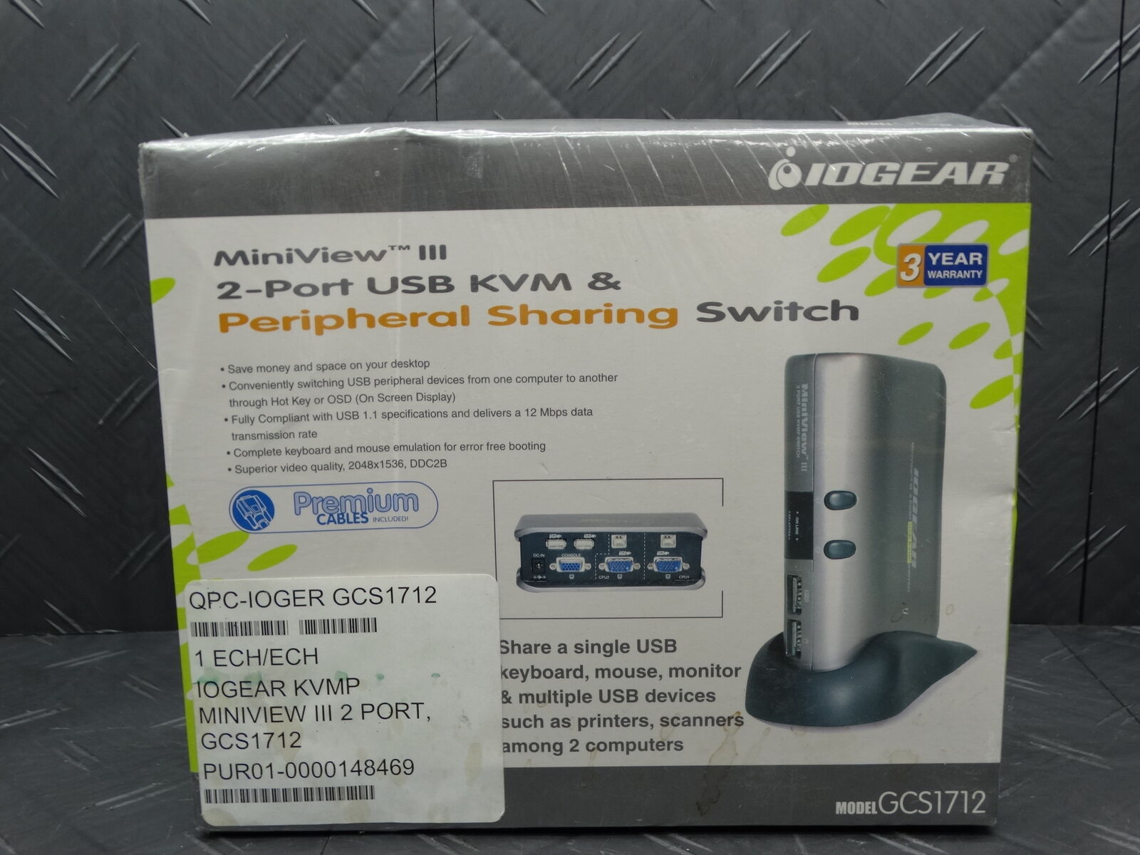Iogear MiniView III 2-Port USB KVM Peripheral Sharing Switch GCS1712 New