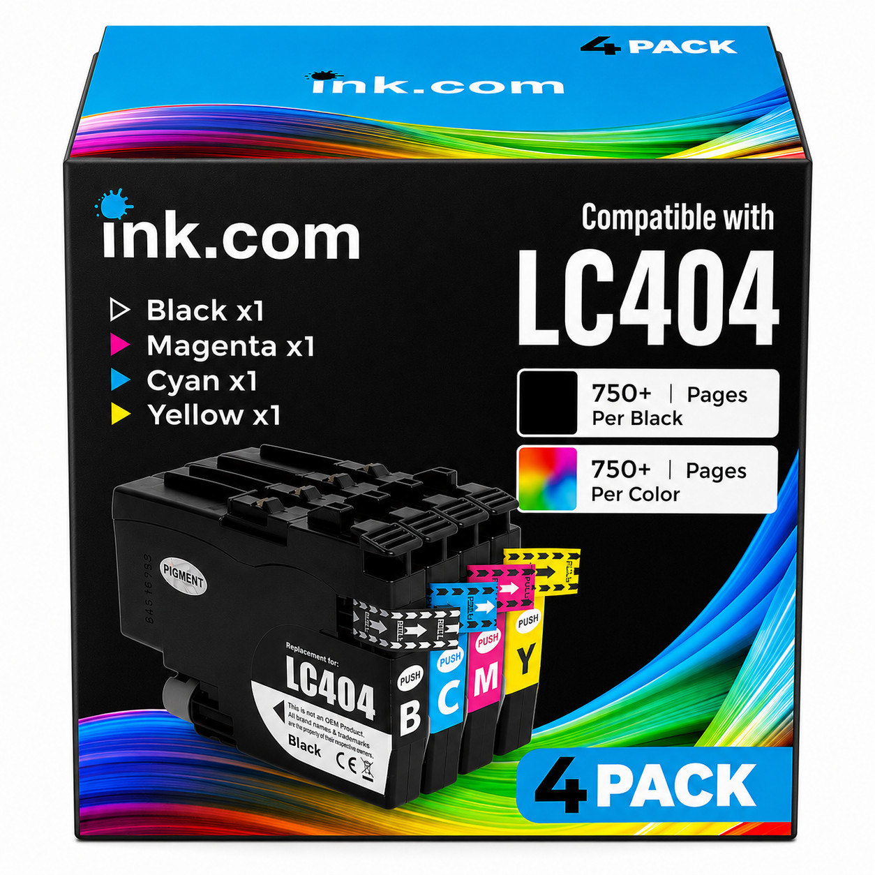 Ink .com compatible LC404 Ink Cartridge 4 Pack High Yield for Brother printers