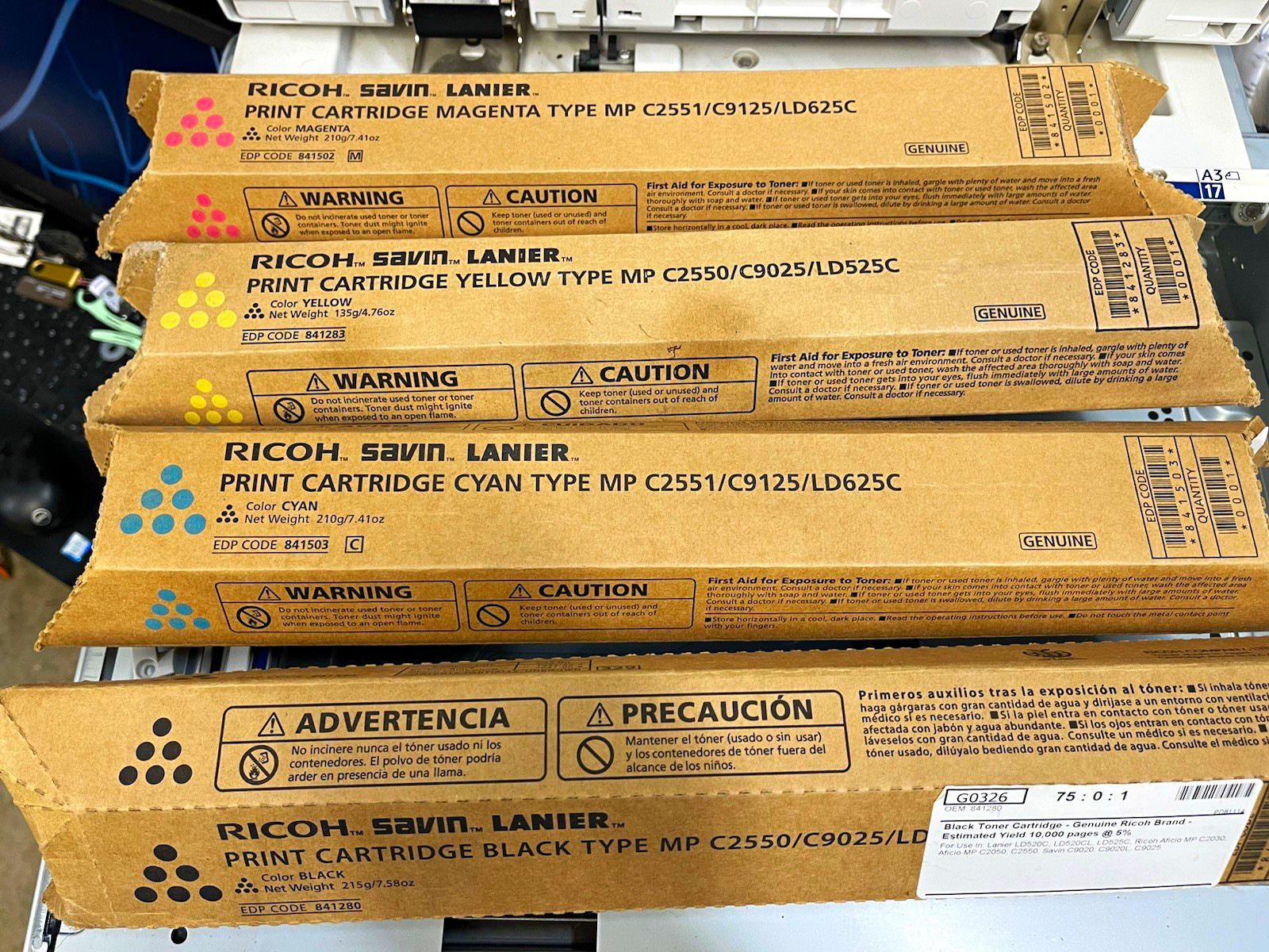 Ricoh Genuine Toner Set CMYK for MP C2551/C9125/LD625C Lanier Savin.