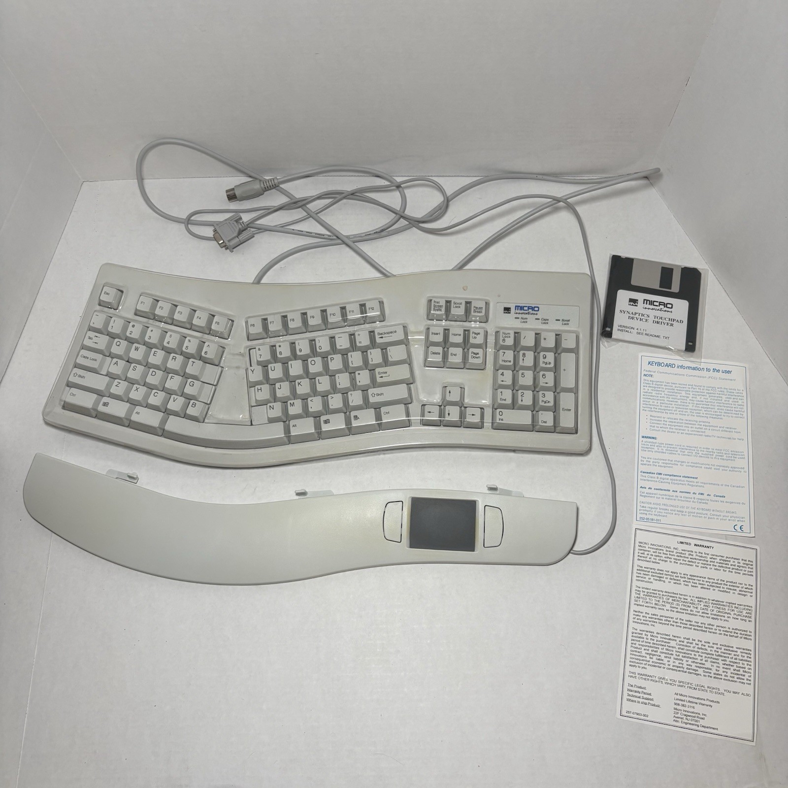 Vtg Micro Innovations Win95/98 Split-Key Keyboard KB98T Touch Pad Ergonomic
