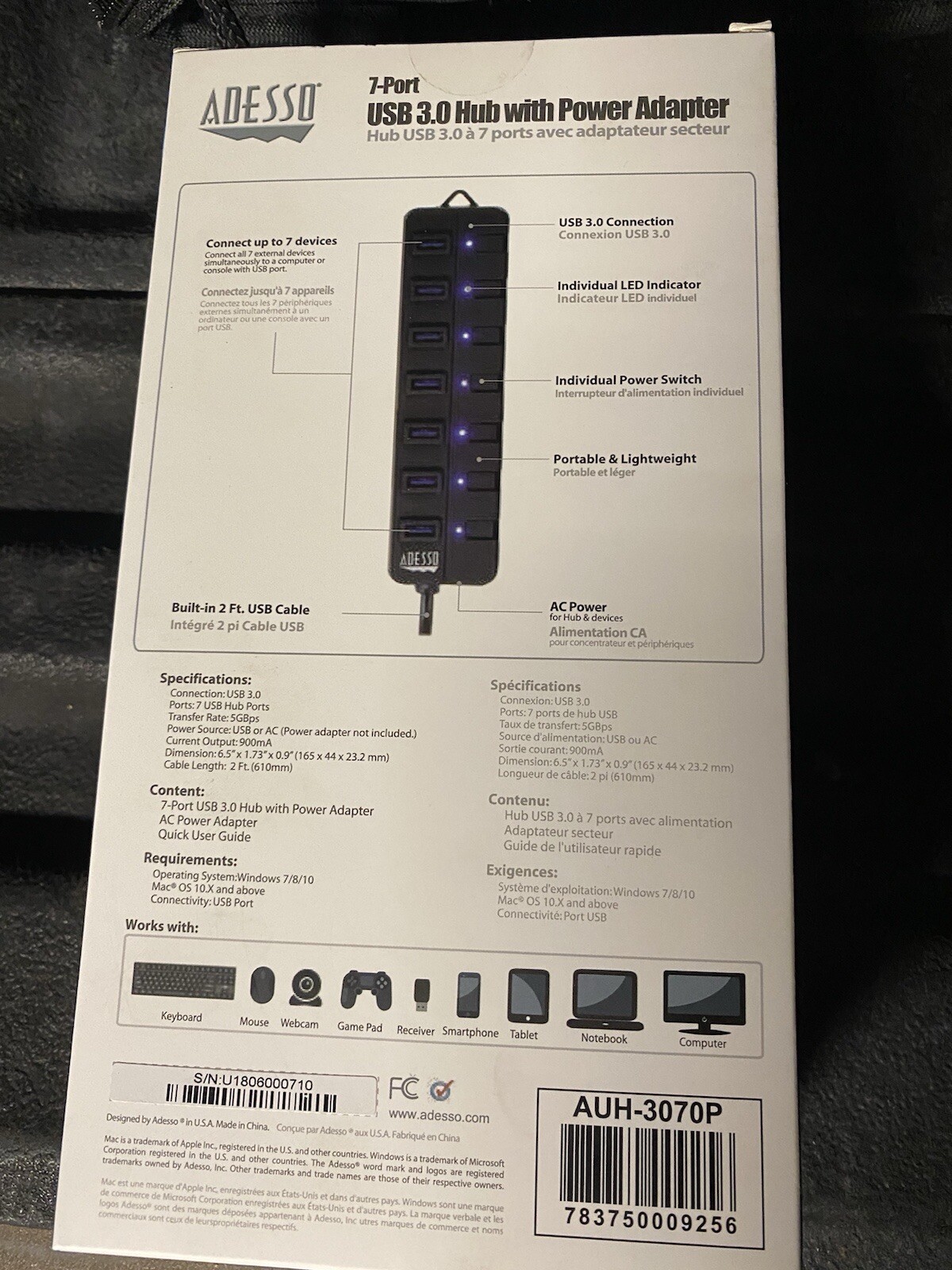 Adesso 7-Port USB 3.0 Hub Power Adapter