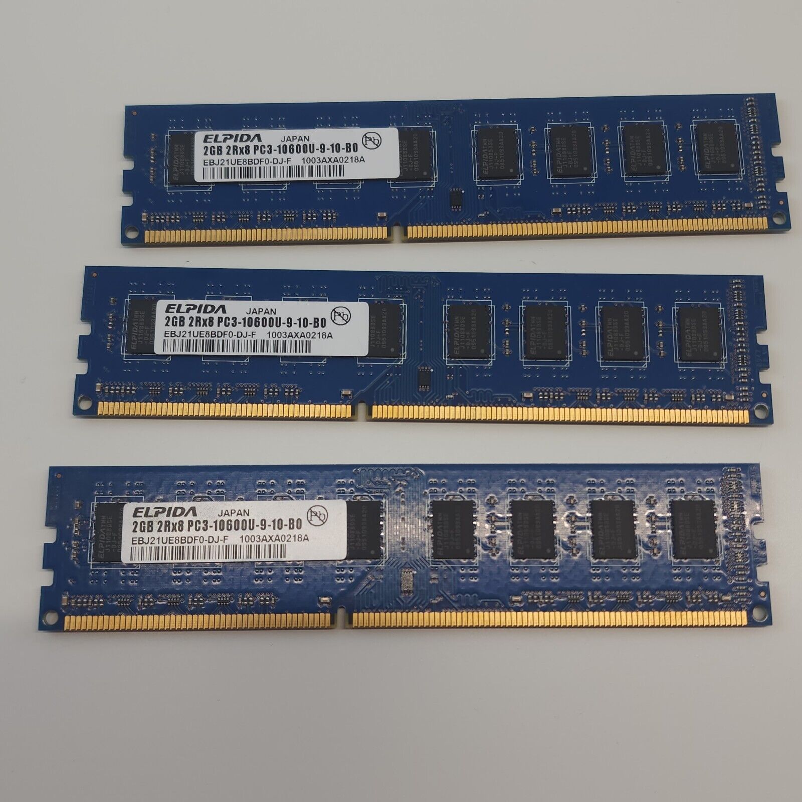 Lot of 3 Elpida 2GB 2Rx8 PC3-10600U-9-10-B0 6GB Kit DDR3 SDRAM TESTED