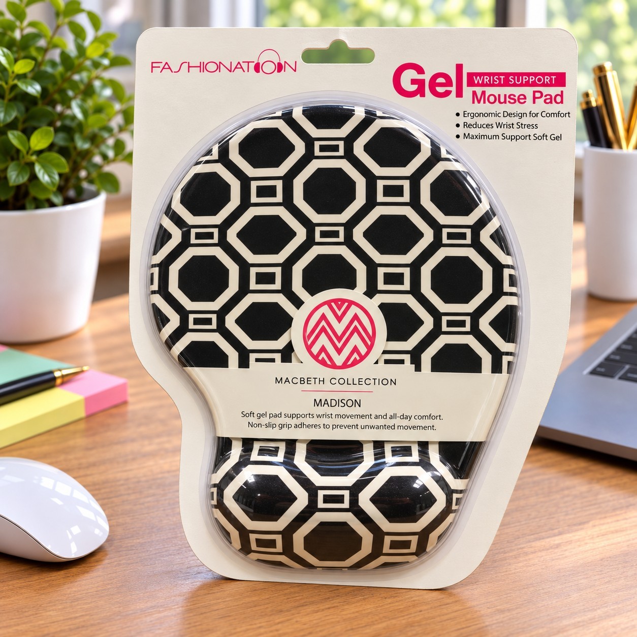 Ergonomic Gel Mouse Pad Wrist Rest Support Black White Geometric Non-Slip Office