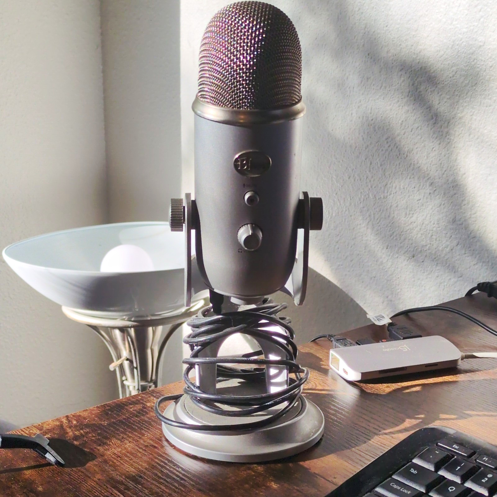 Blue Yeti USB Freestanding Desktop Microphone Silver w/ Stand, Mute, Jack