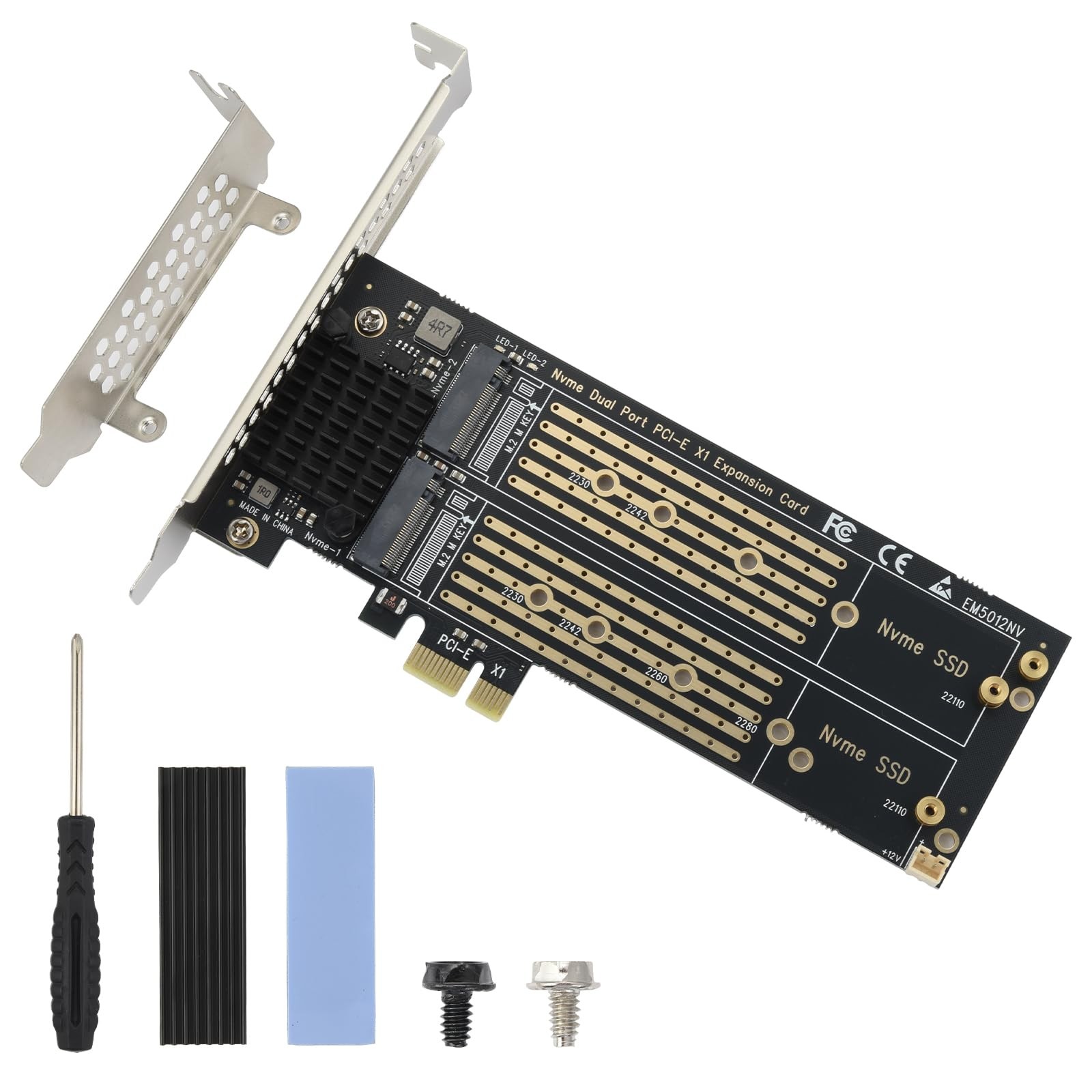 ELUTENG Dual M.2 NVMe to PCIe Adapter with Heat Sink - M-Key NVME 