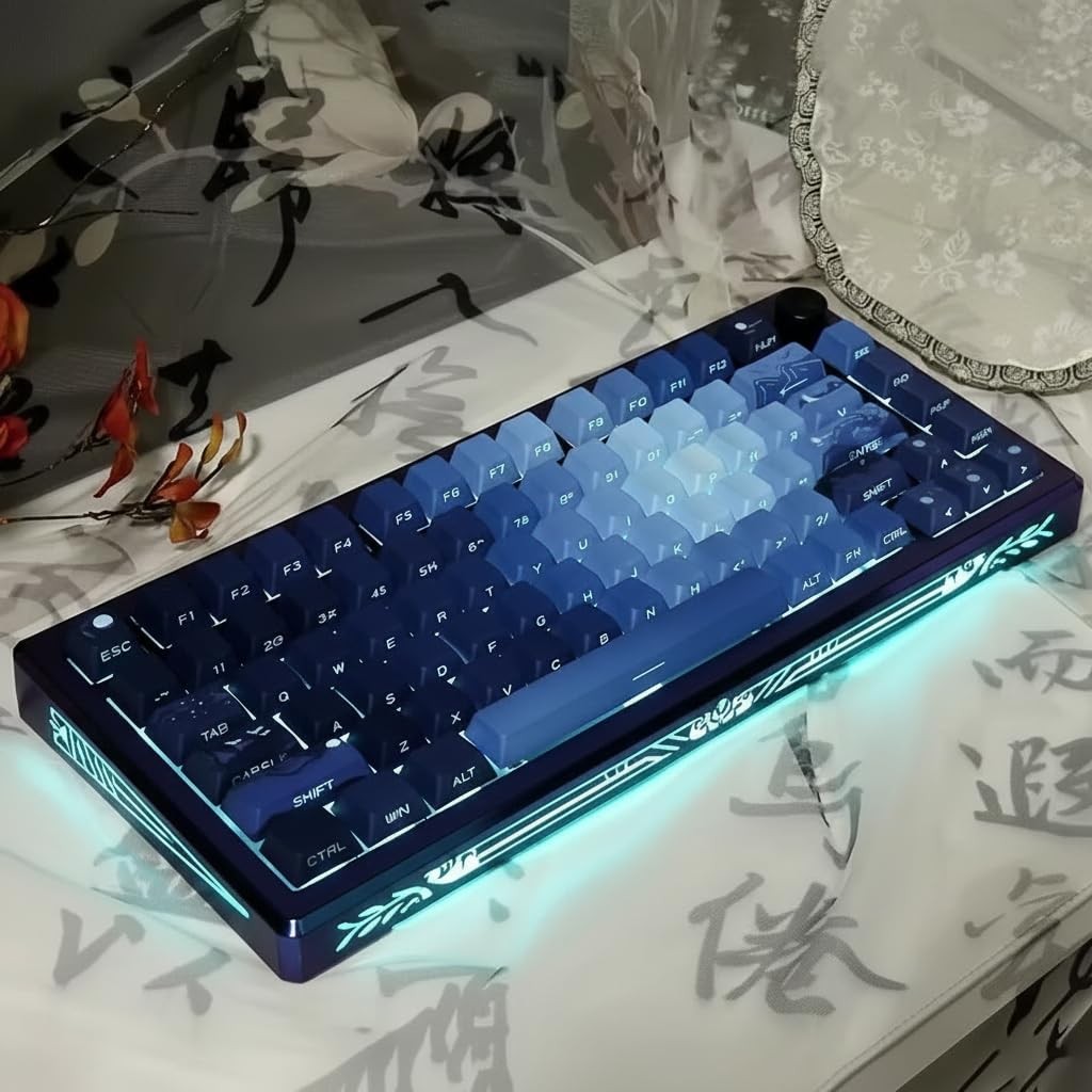 128 Keys Moonlit Dark Blue Gradient Side Print PBT Shine Through Keycap Set Box