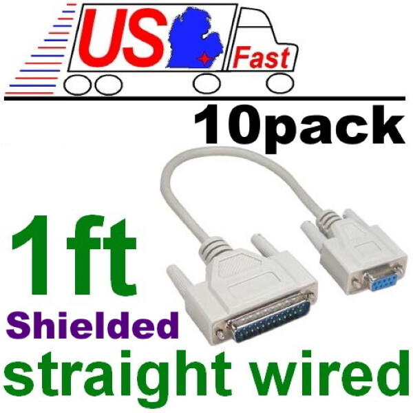 Lot10pk 1ft short DB9pin Female~DB25 Male Straight RS232 Serial/Modem Cable/Cord