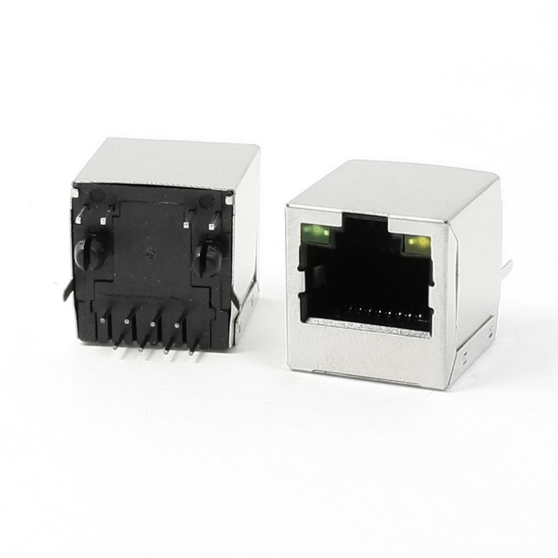 PCB Mounting LED Indicator Light Vertical RJ45 8P8C Shielded Jacks Ports 5 Pcs