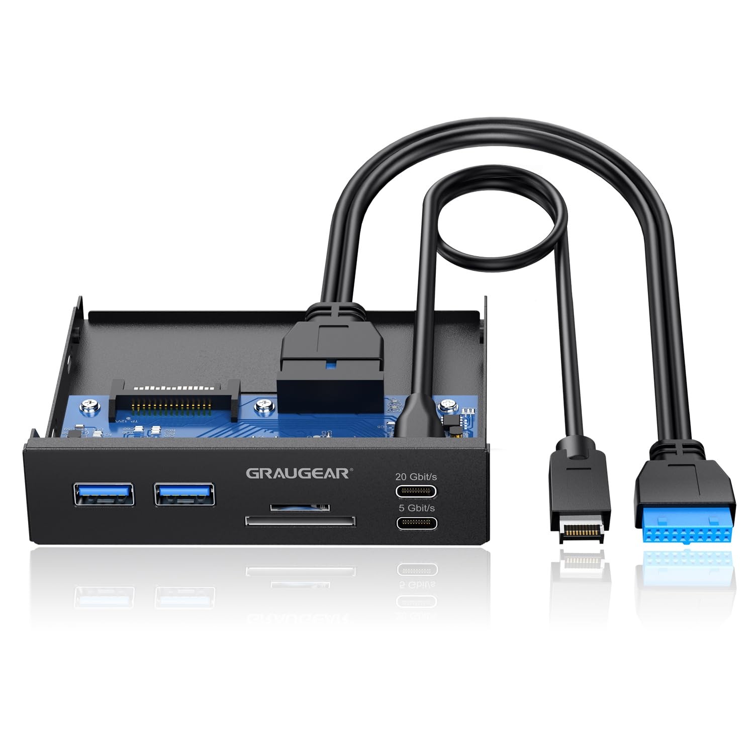 GRAUGEAR 3.5 Inch Front Panel USB C Hub, SD/microSD Internal 3,5 Zoll, Black