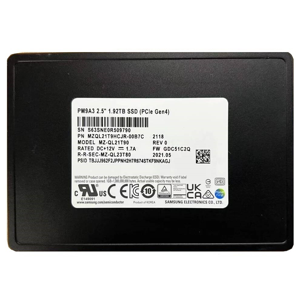 Original Samsung PM9A3 1.92TB SSD NVME PCIE 4.0 MZ-QL21T90 MZQL21T9HCJR-00A07