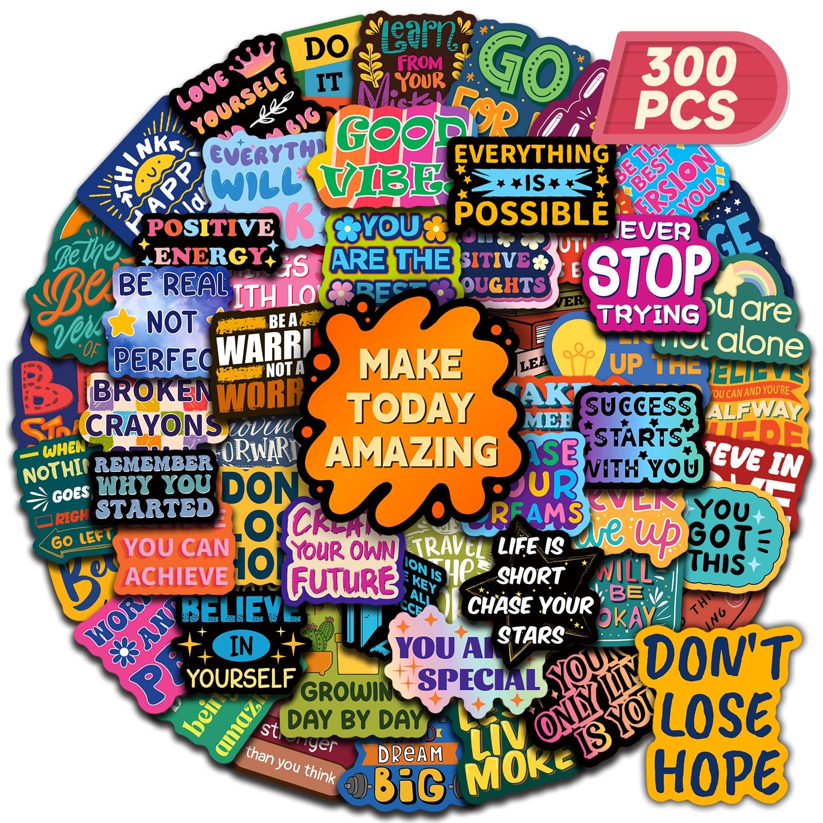 SigyoJeom 300PCS Motivational Stickers, Waterproof Inspirational Colorful 