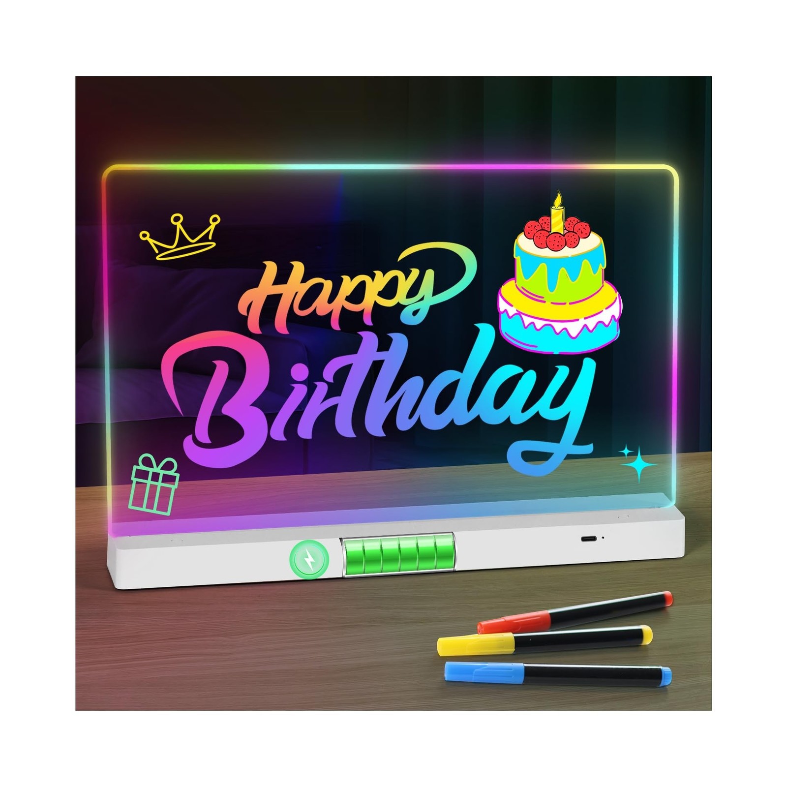 LED Note Board with Colors,Rechargeable Acrylic Dry-Erase Board, 8-... Fast Ship