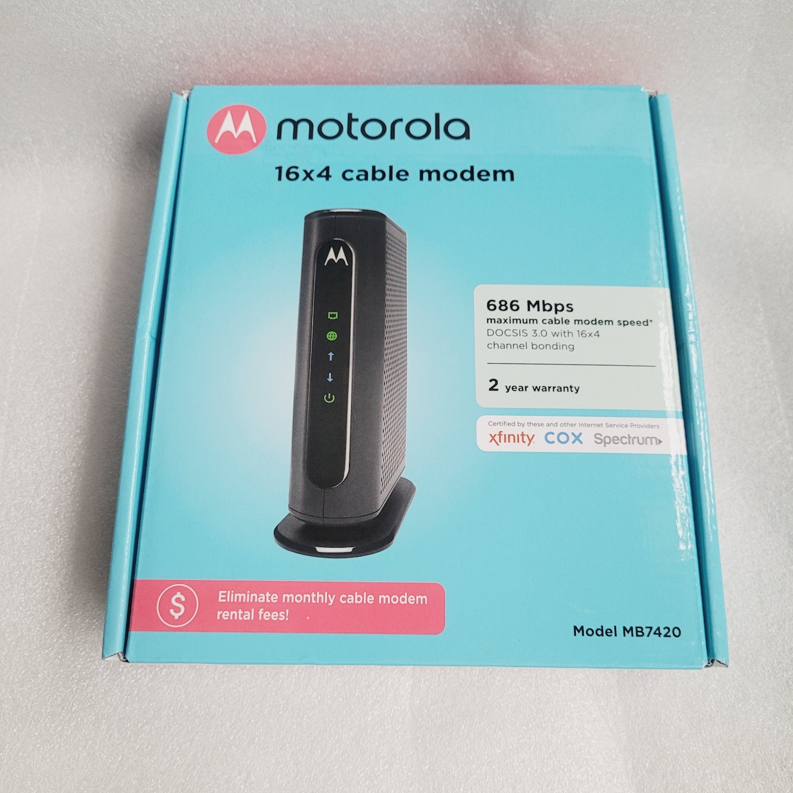 Motorola MB7420 Cable Modem 16x4 686 MBPS And DOCSIS 3.0 New Open Box Tested