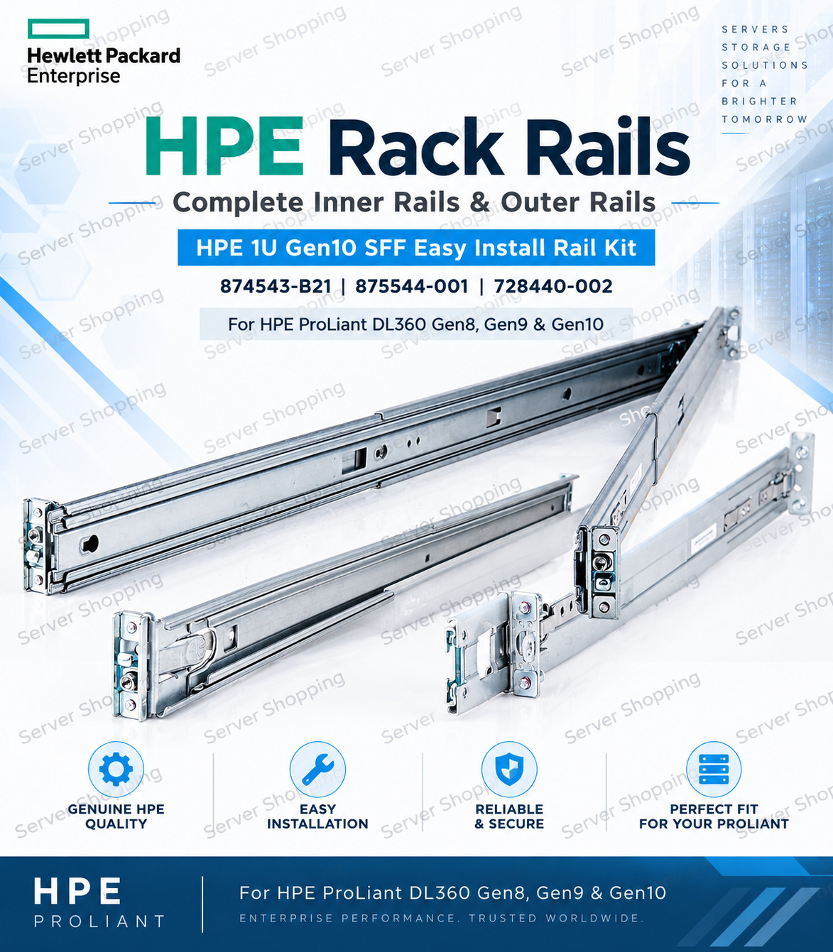 HPE 1U Gen9 Gen10 SFF Easy Install Rail Kit 874543-B21 875544-001 728440-002