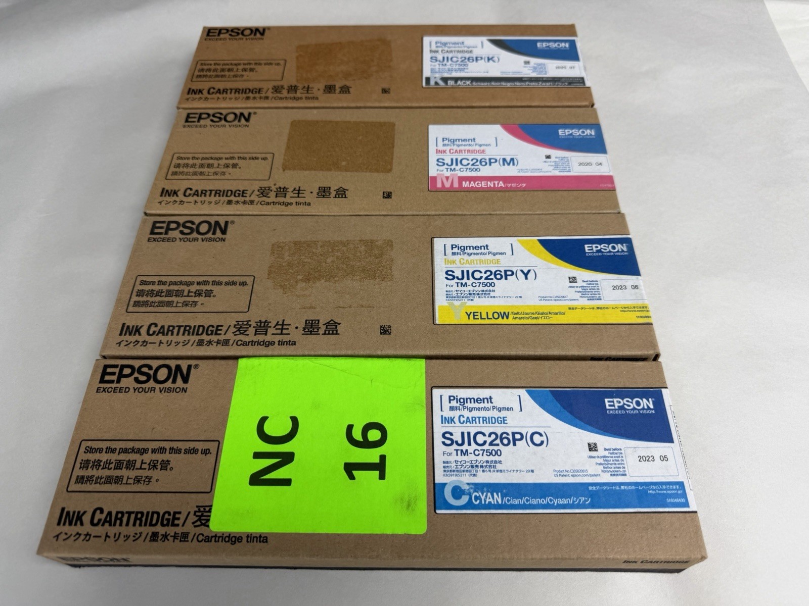 4pc Lot NEW Epson COLORWORKS C7500 TM-C7500/SJIC26P K C M Y Ink Genuine *ShpFast
