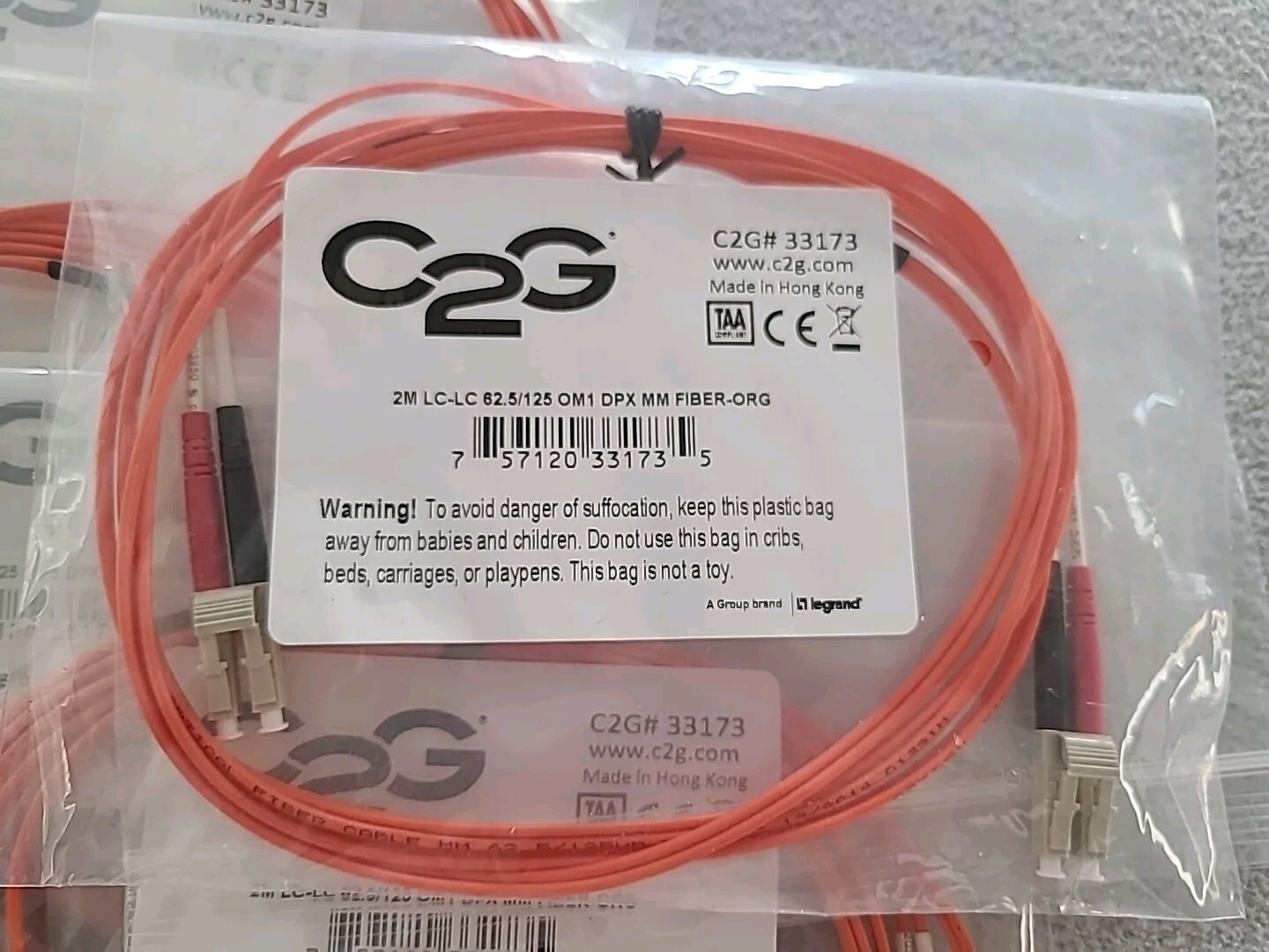 Cables 2 Go C2G 6.6ft (2m) LC-LC Duplex Multimode PVC Fiber Optic Cable Orange